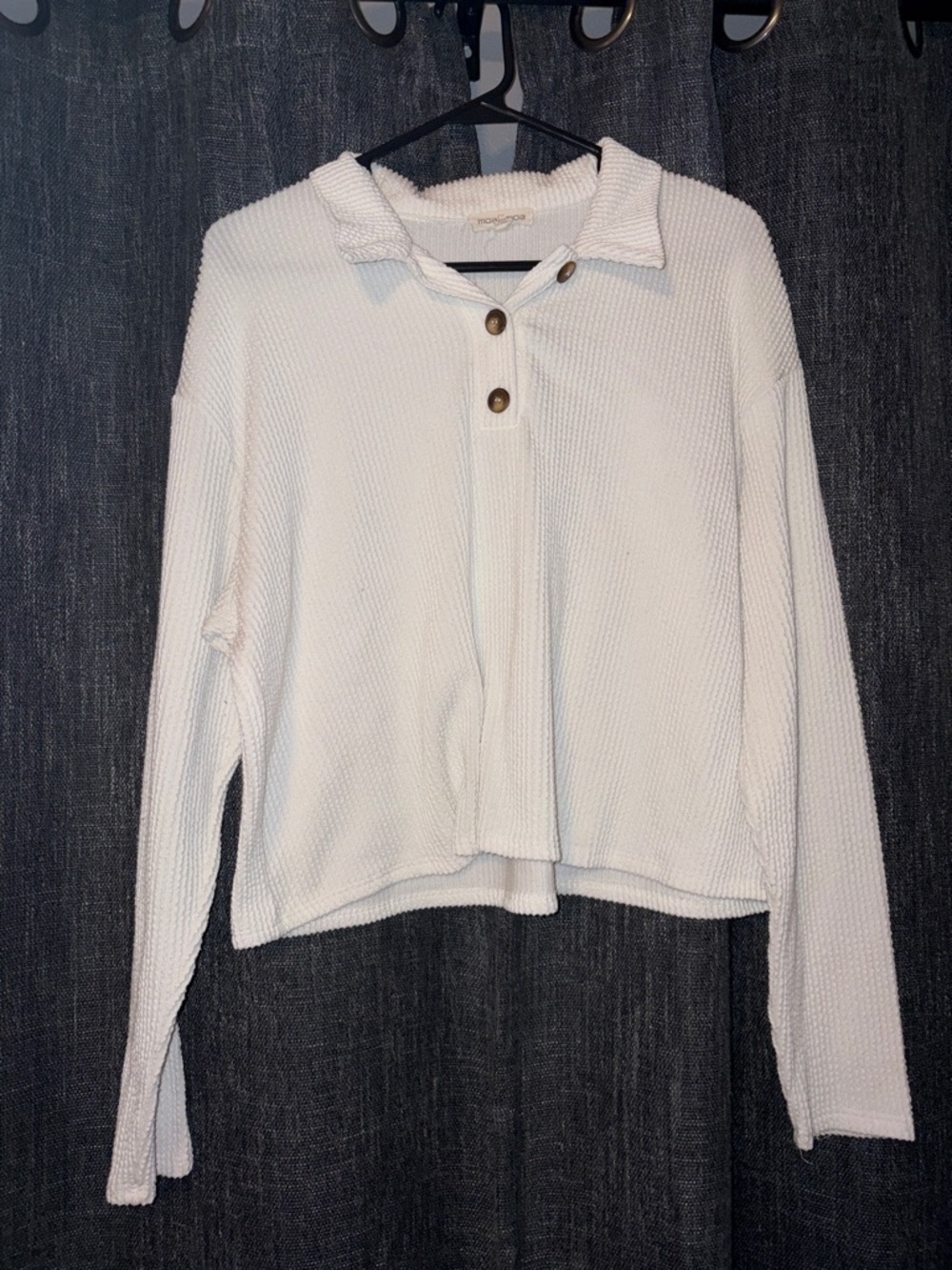 Moa Moa Cream Waffle-Knit Button Pullover